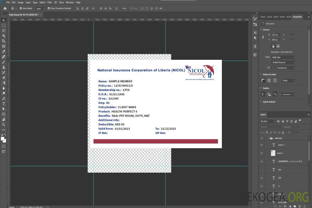 Carte d'assurance maladie du Libéria template